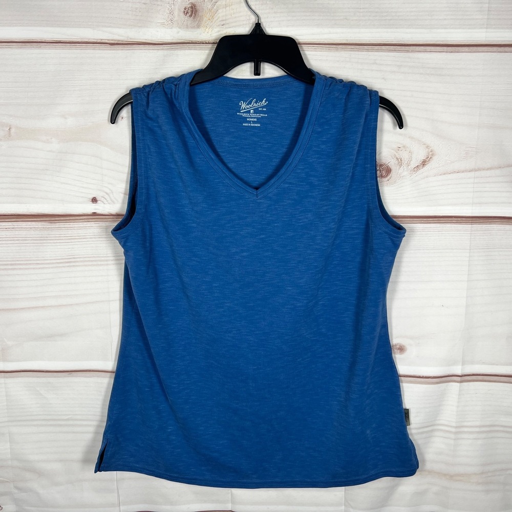 Woolrich Top Womens Large Blue Tank V-Neck Sleeveless Solid Knit Pullover Basic